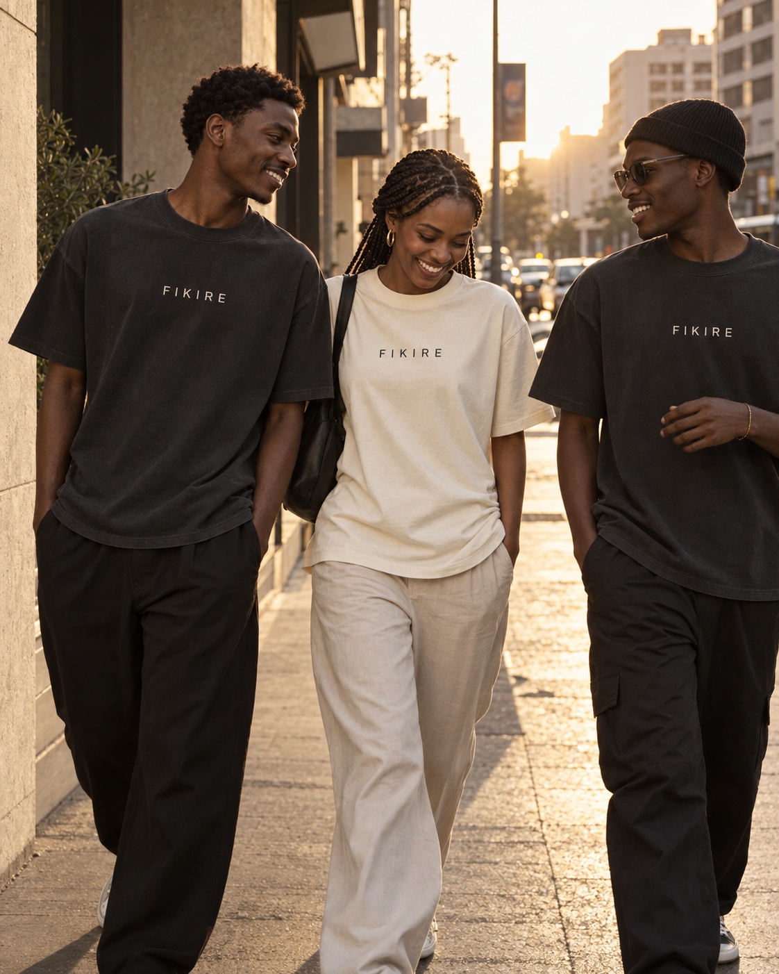 Friends wearing FIKIRE together in the city